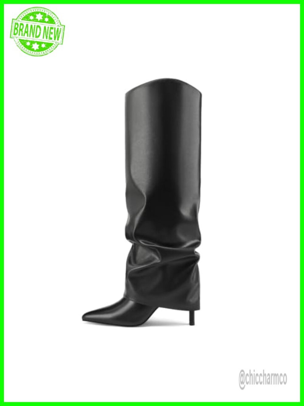 Faux Leather Pointed Toe Knee High Stiletto Heel Slouch Boots